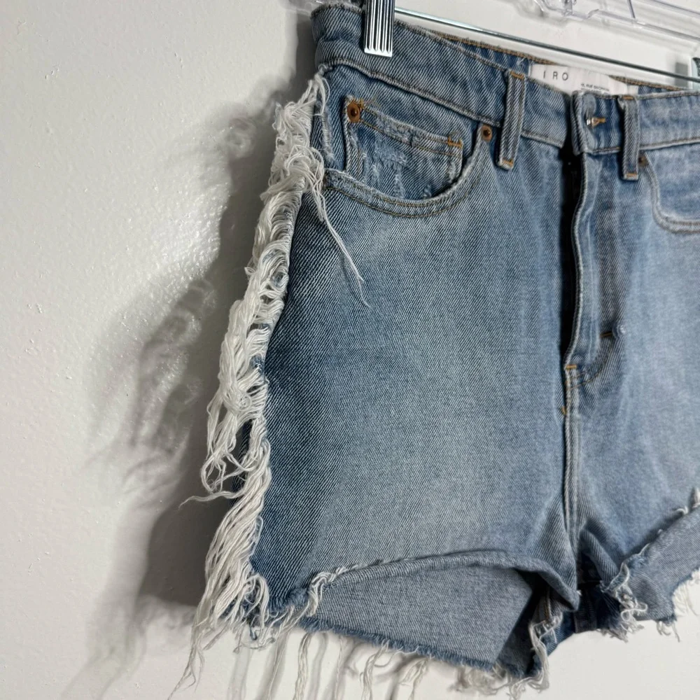 IRO Distressed Light Wash High‎ Waisted Jean Shorts Soft Denim Size 26 - Picture 2 of 10